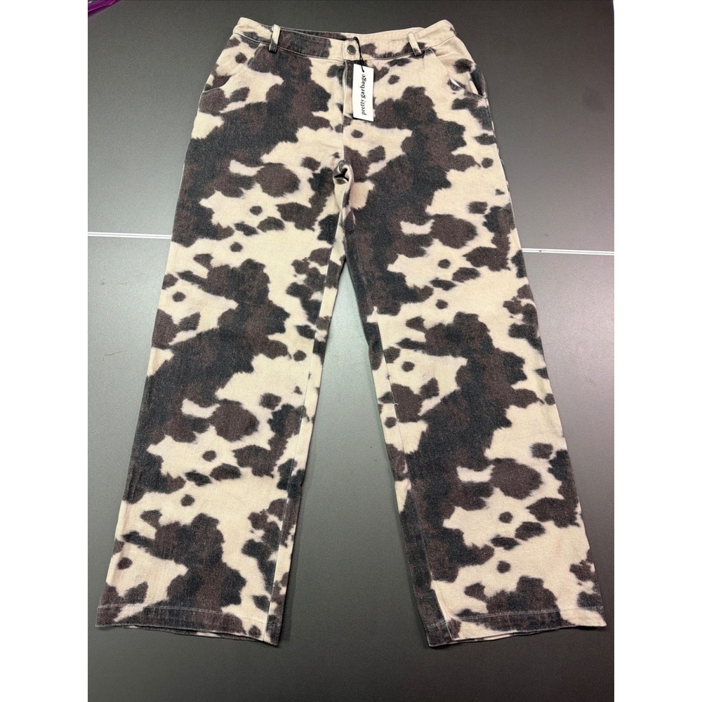 Pretty Garbage Cow Print Wide Leg Jeans NWT Women's L 33x30 High Rise